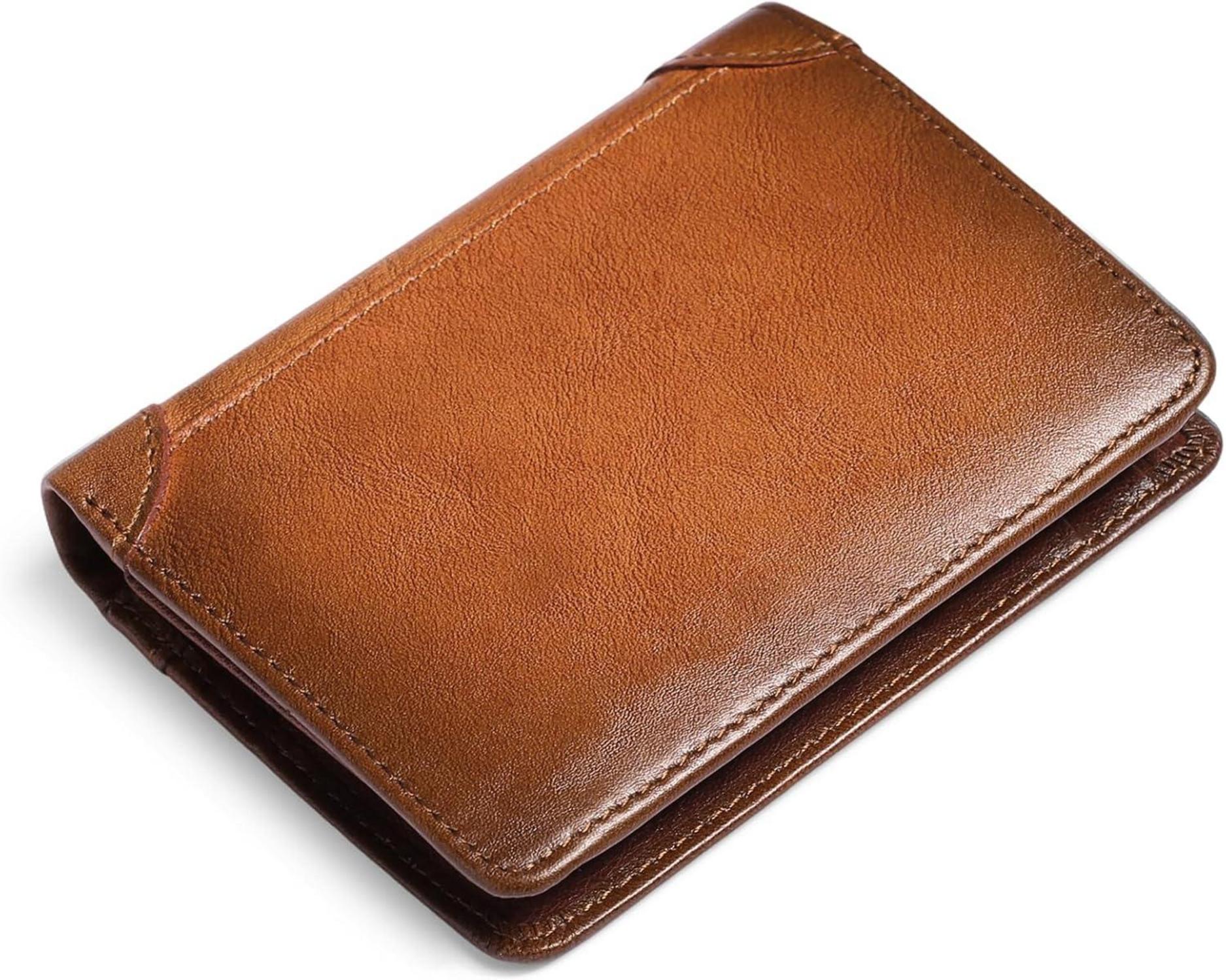 Herren Geldbörse Leder RFID Schutz Brieftasche Braun