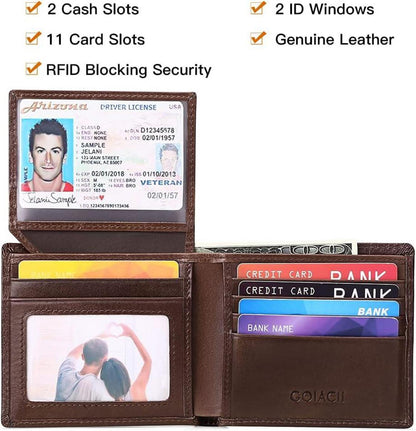Herren Geldbörse RFID Schutz Leder 11 Kartenfächer Brown Echtleder