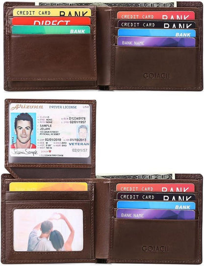 Herren Geldbörse RFID Schutz Leder 11 Kartenfächer Brown Echtleder