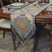 Tischläufer mit Quasten Grau Blau 33x274cm Jacquard