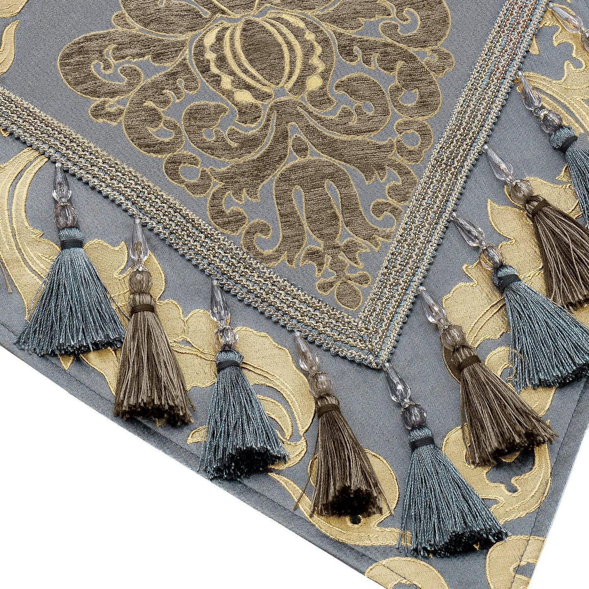 Tischläufer mit Quasten Grau Blau 33x274cm Jacquard