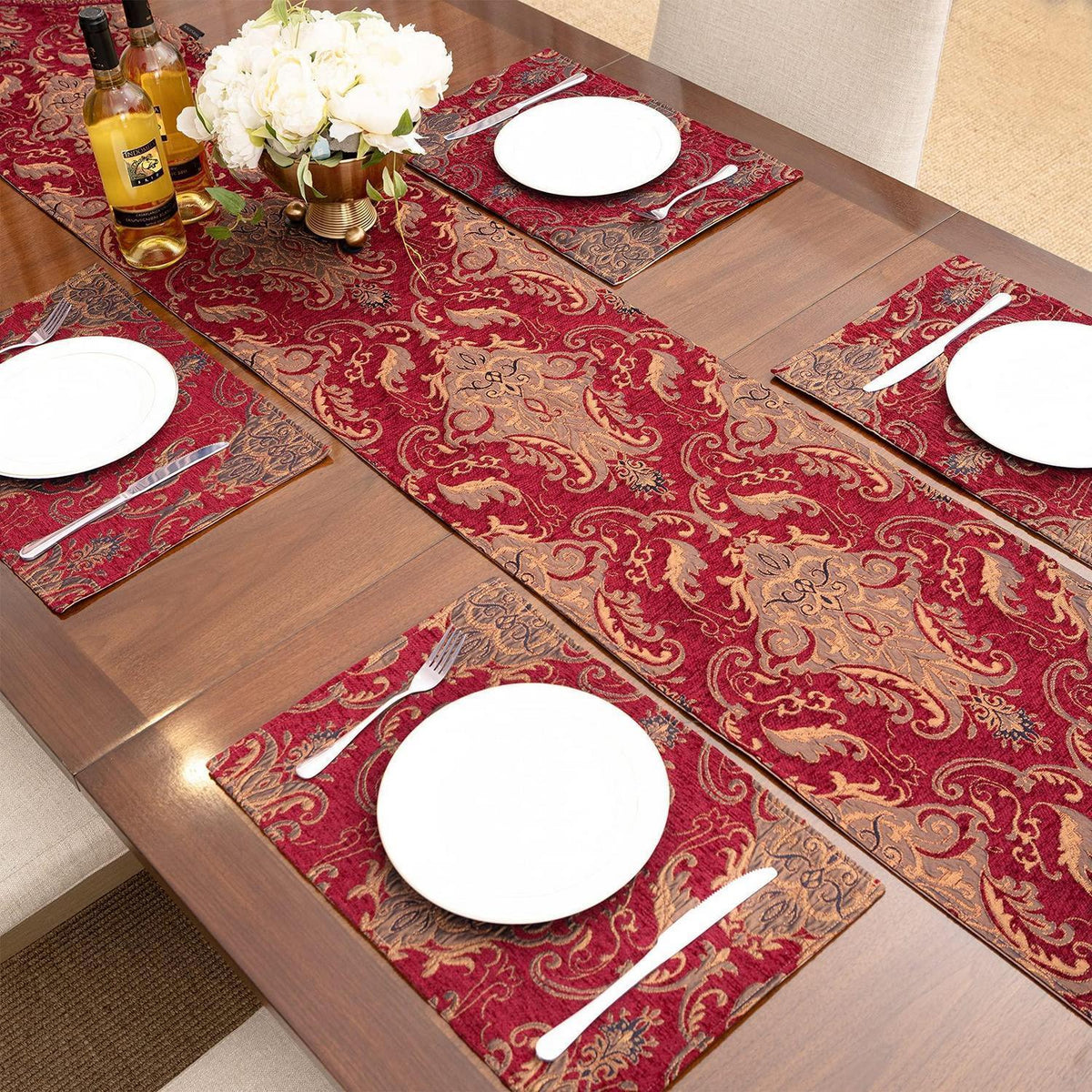 Platzsets 6er Set Jaquard, Abwaschbar, Burgund 30x45cm