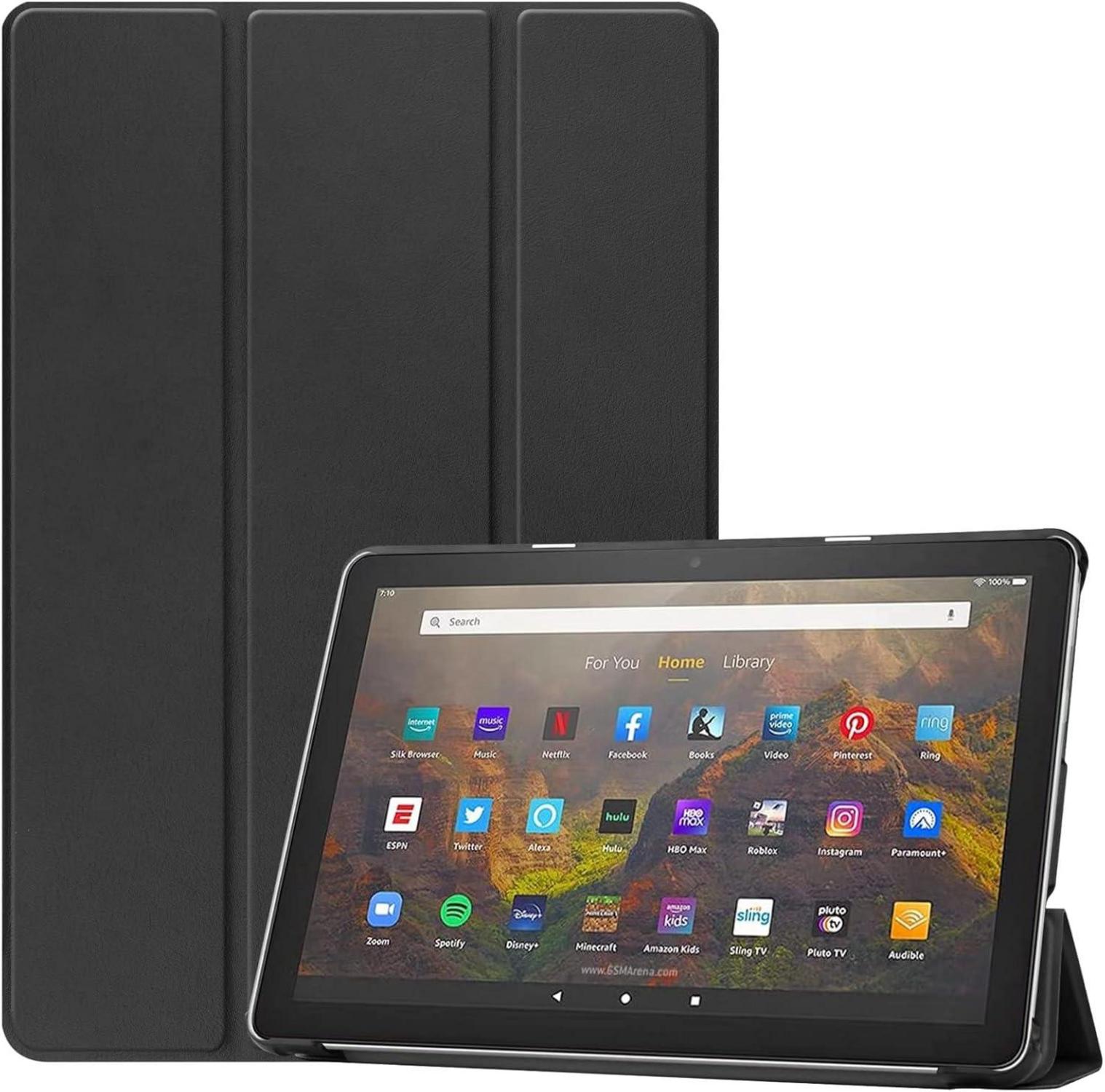 Slim Leder Tri-Fold Schutzhülle für Fire HD 10 2021 Schwarz
