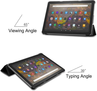 Slim Leder Tri-Fold Schutzhülle für Fire HD 10 2021 Schwarz