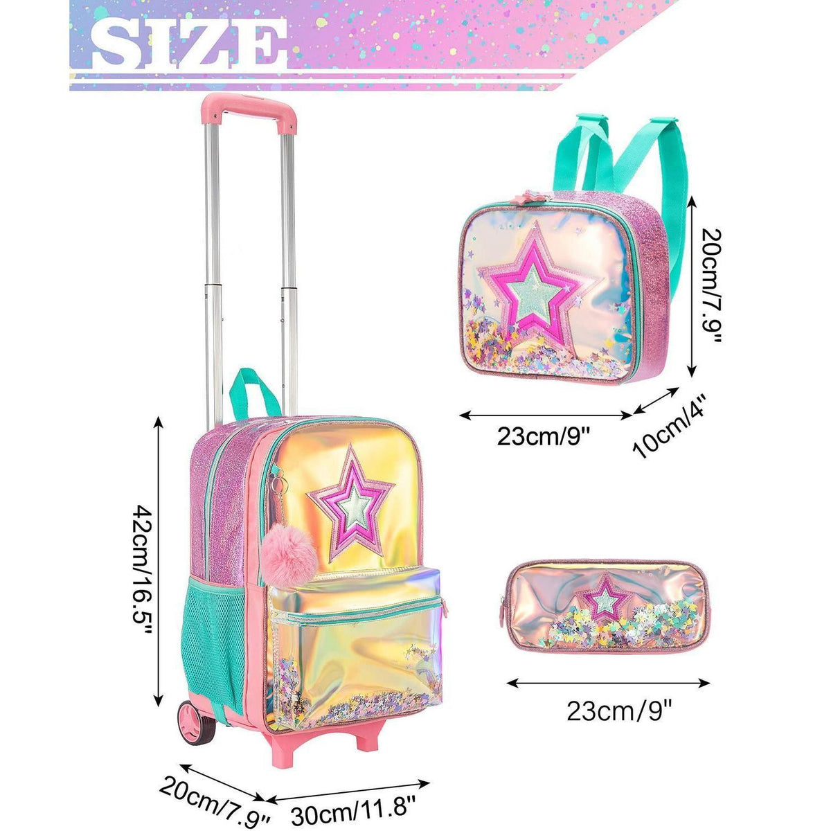 Schulranzen Trolley Rucksack Mädchen mit Rollen & Zubehör