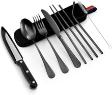 Odoland Campingbesteck Set 9-teilig Edelstahl mit Steakmessern