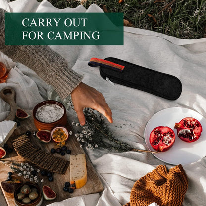 Odoland Campingbesteck Set 9-teilig Edelstahl in Schwarz mit Steakmessern & Strohhalmen