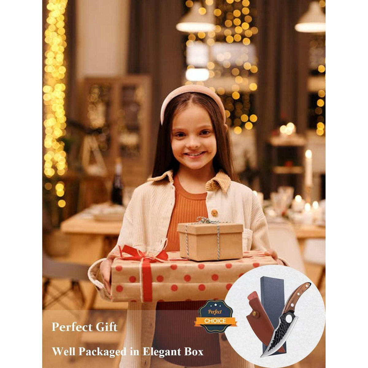 Profi Kochmesser Japanisch mit Scheide und Geschenkbox in Lederoptik