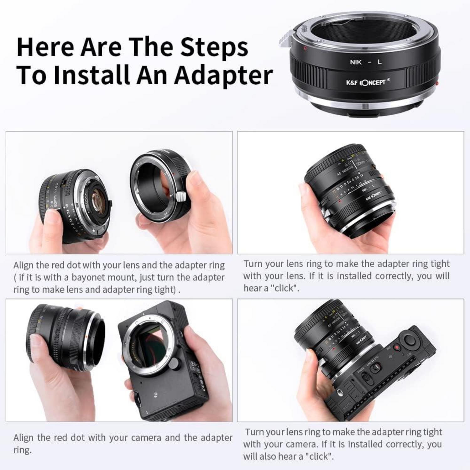K&F Concept Objektivadapter Nikon F auf L-Mount Kameras - Manueller Fokus