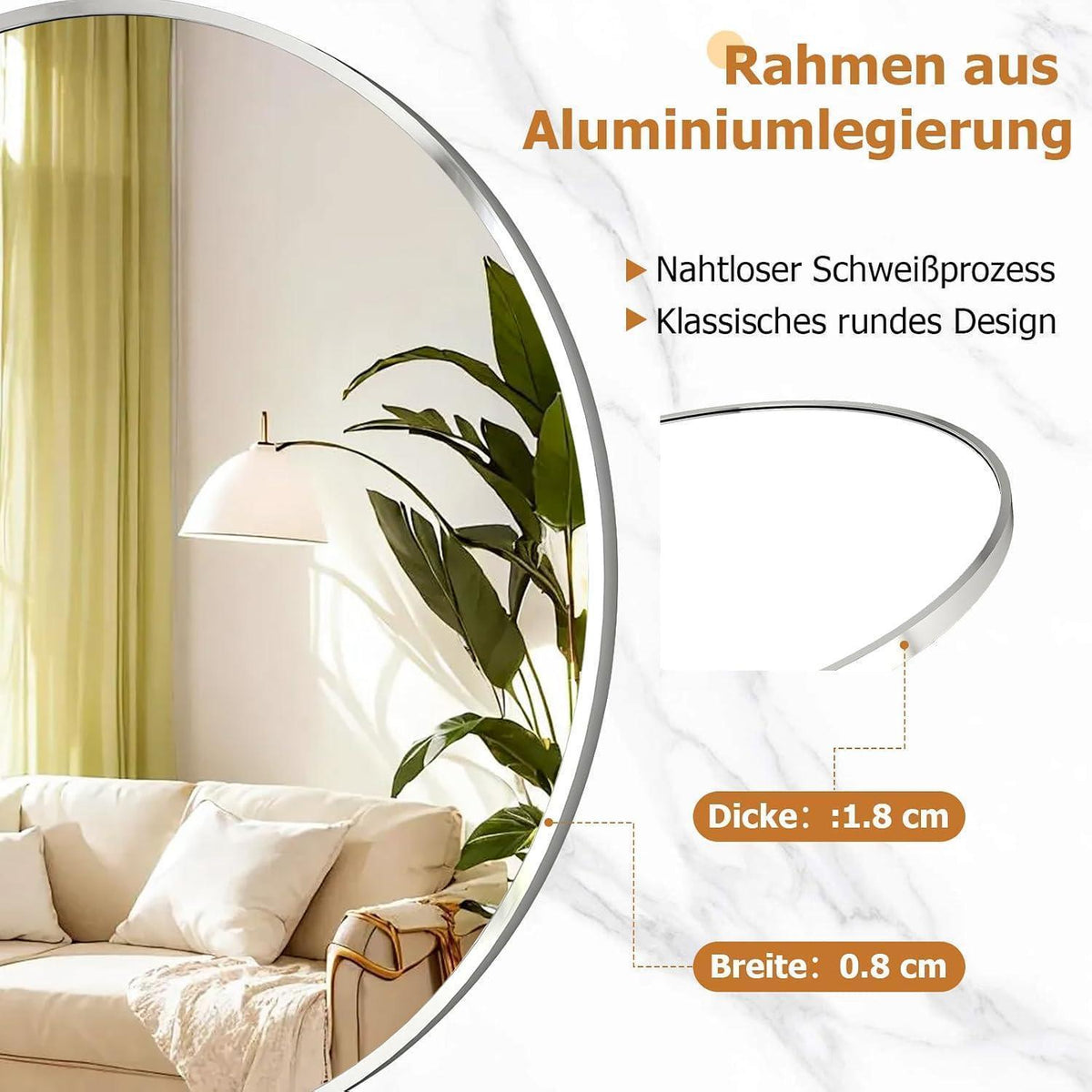 Runder Wandspiegel 70cm Metall Silber – Modern & Elegant