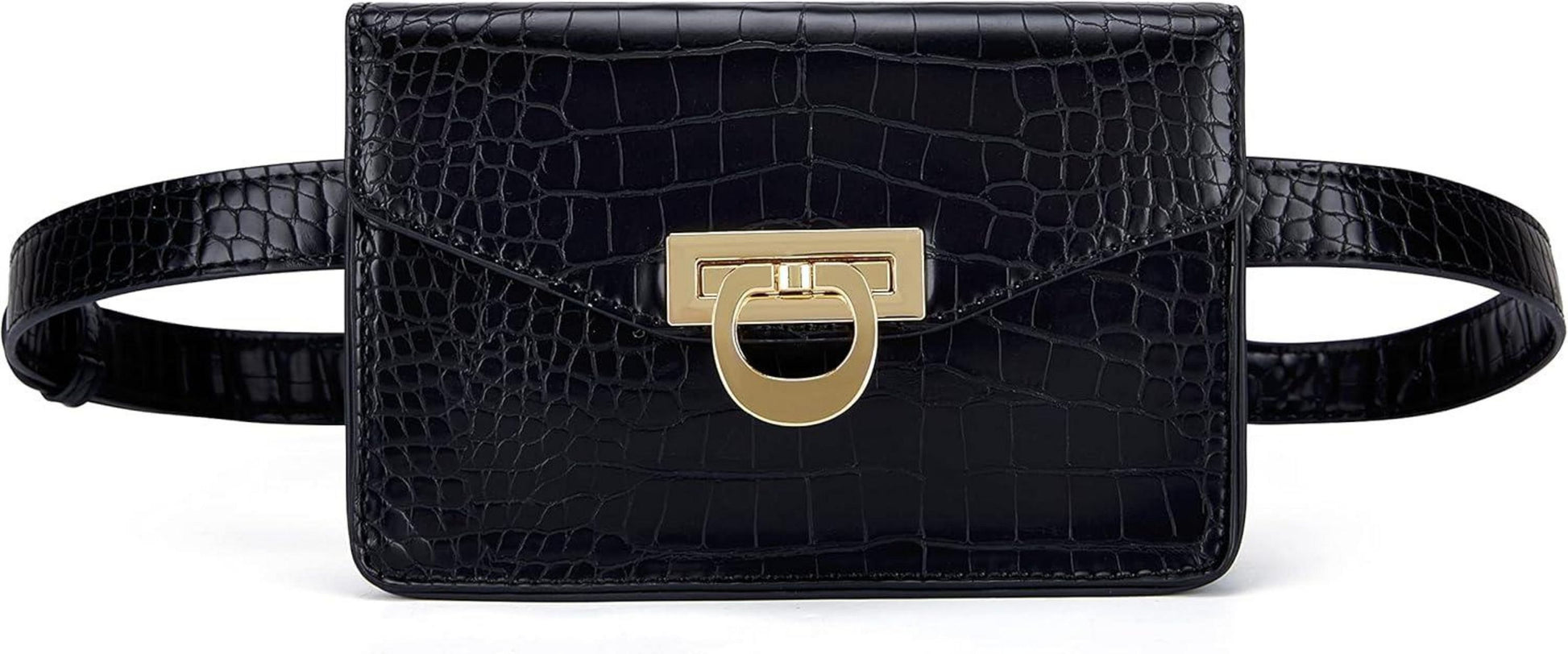 Gürteltasche Damen Bauchtasche Krokoprägung Leder Wasserdicht Schwarz