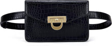Gürteltasche Damen Bauchtasche Krokoprägung Leder Wasserdicht Schwarz