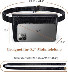 Damen Gürteltasche Krokoprägung Leder Hüfttasche Schwarz
