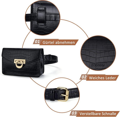 Gürteltasche Damen Bauchtasche Krokoprägung Leder Wasserdicht Schwarz