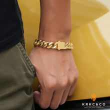 Herren Cuban Armband 12mm 18K Gold beschichtet Edelstahl
