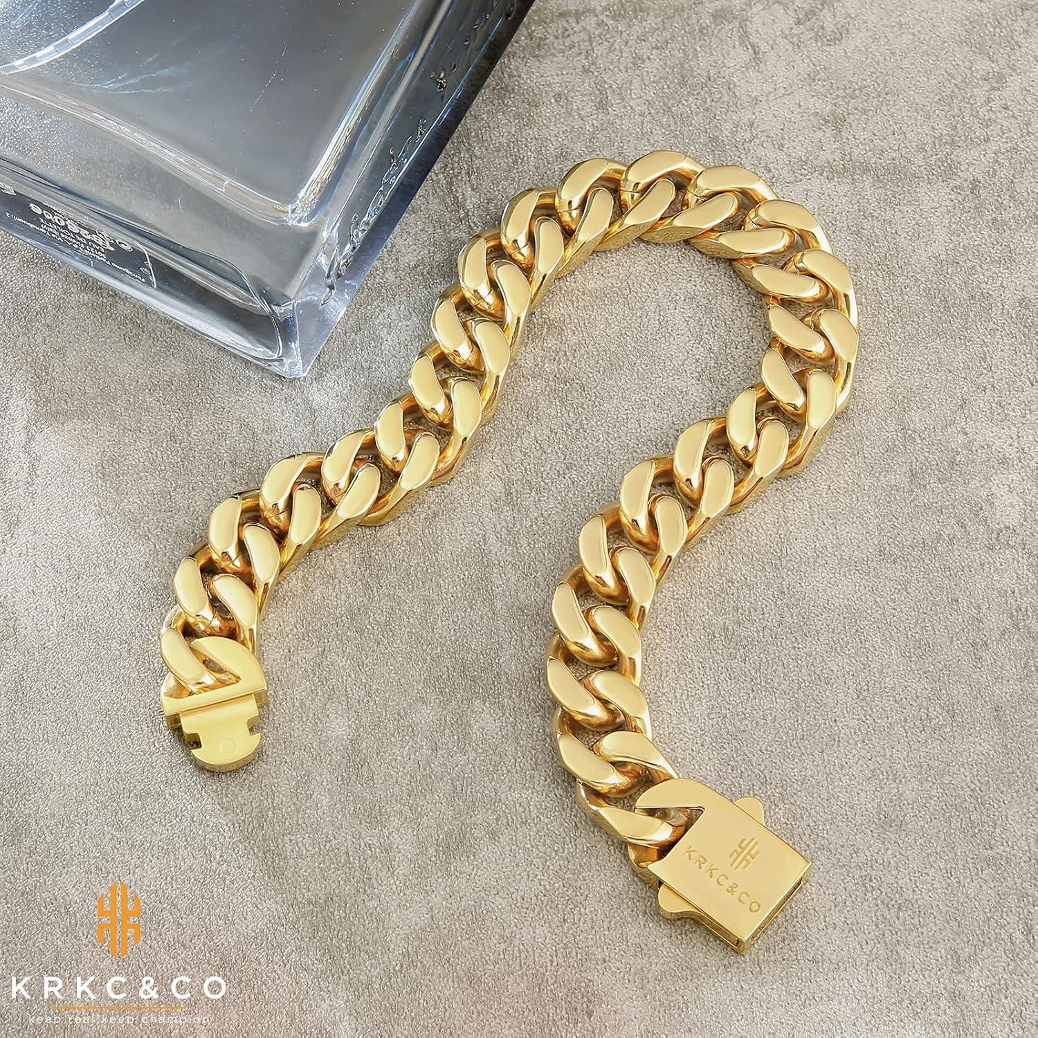 KRKC&CO Cuban Armband Herren 12mm 18K Gold Panzerkette 19cm