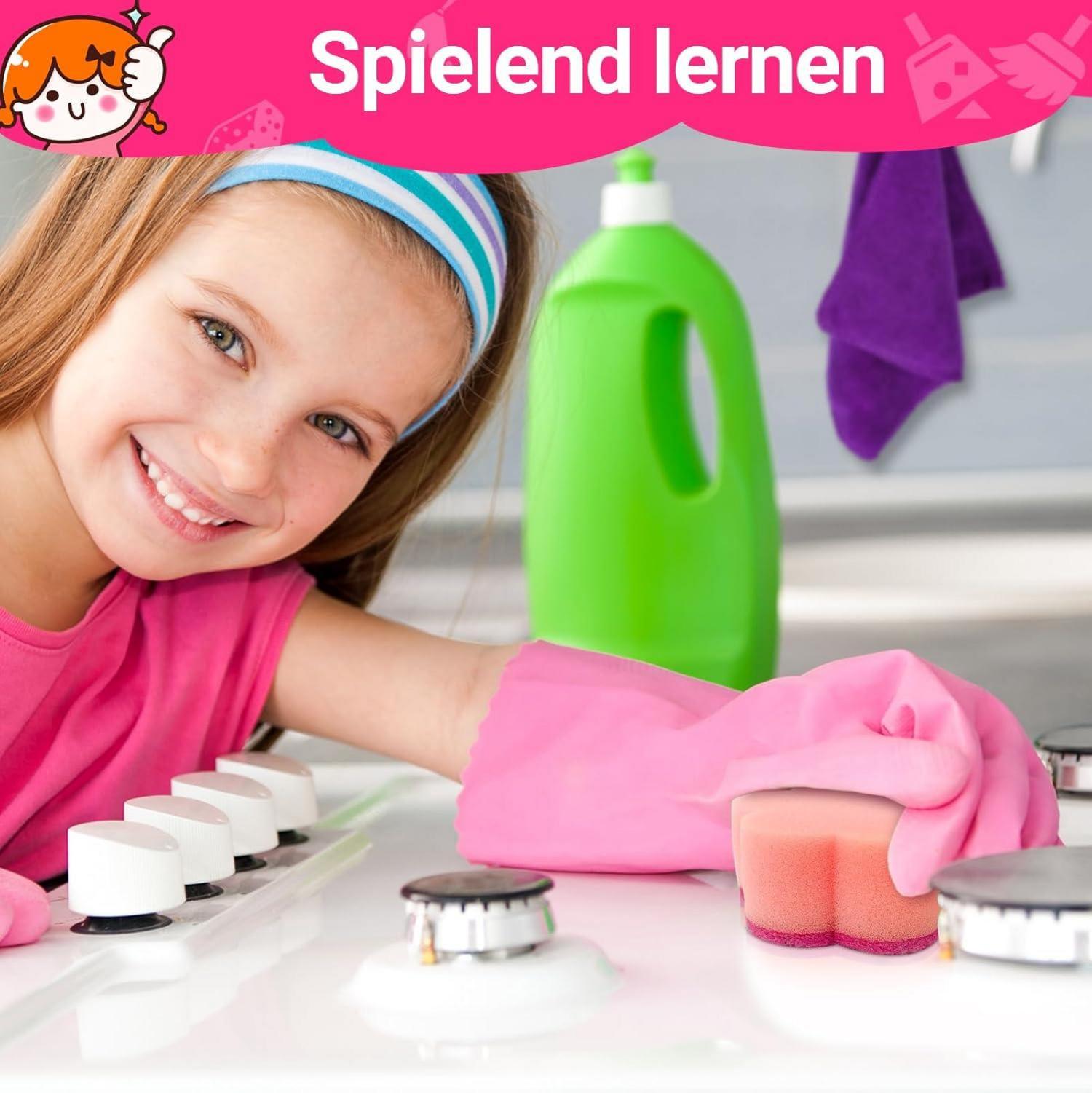 Kinder Putzset 8-teilig Besen Mop Kehrschaufel Schürze - Reinigungsset Haushalt Spielzeug Geschenk ab 3 Jahren