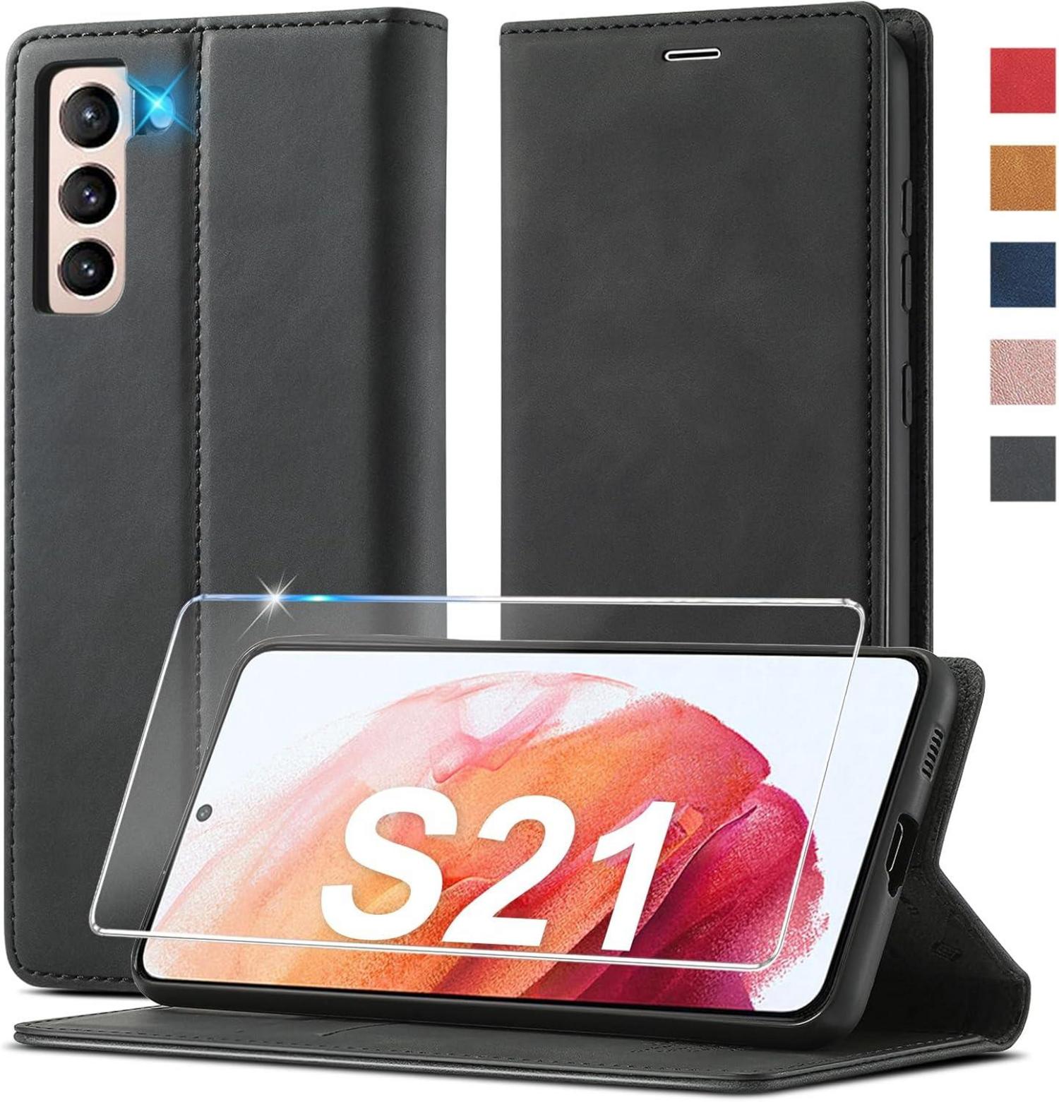 Samsung Galaxy S21 Handyhülle Leder Flip Wallet mit Schutzfolie