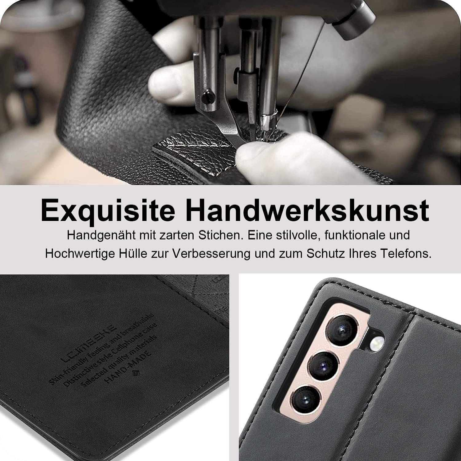 Samsung Galaxy S21 Hülle Leder Klappbar Schutzfolie