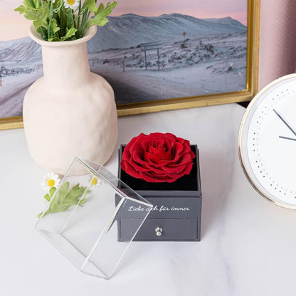 Ewige Rose Geschenkset: Rosenbox Halskette Ohrringe Rot