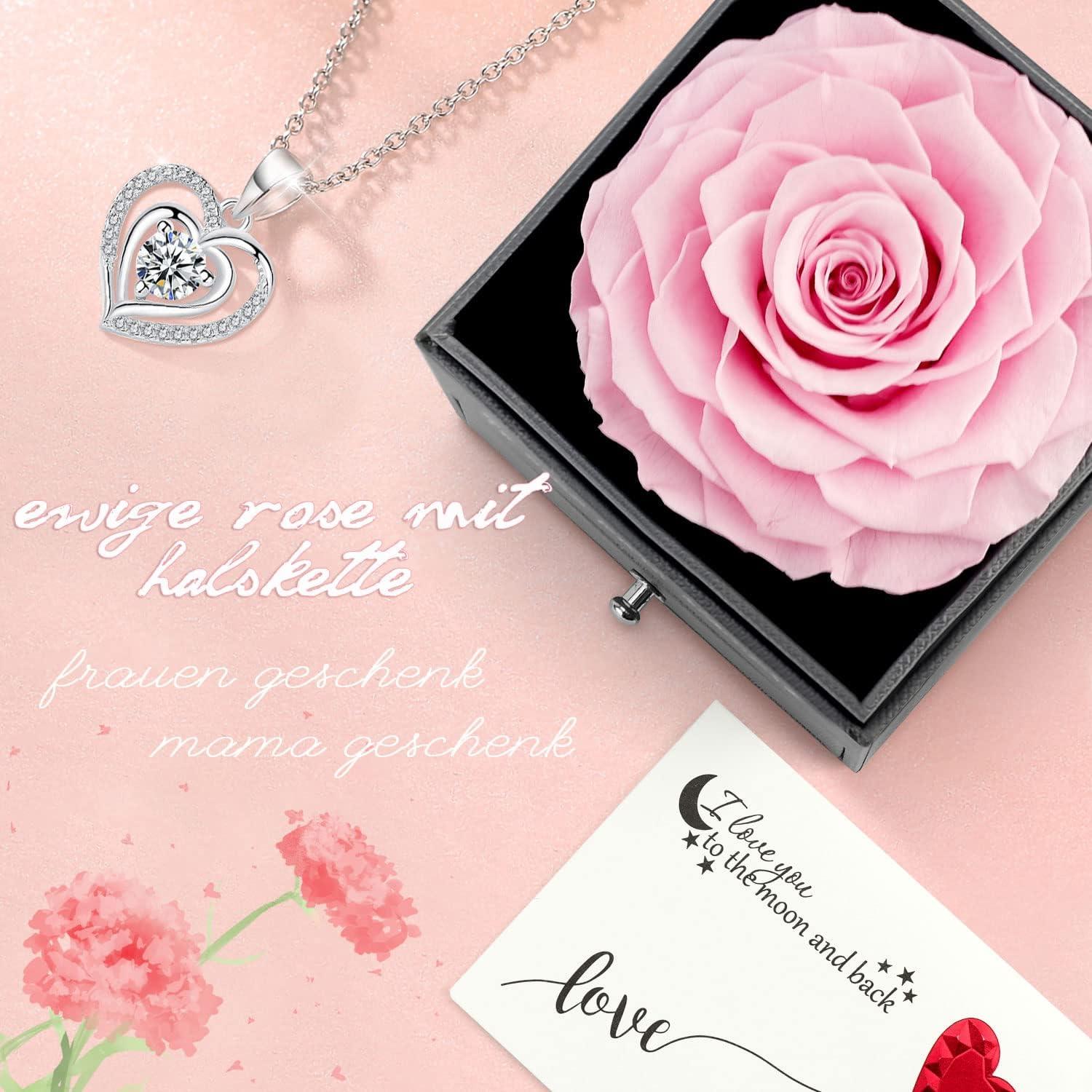 Ewige Rose Halskette Ohrringe Geschenkbox für Frauen - Rosa