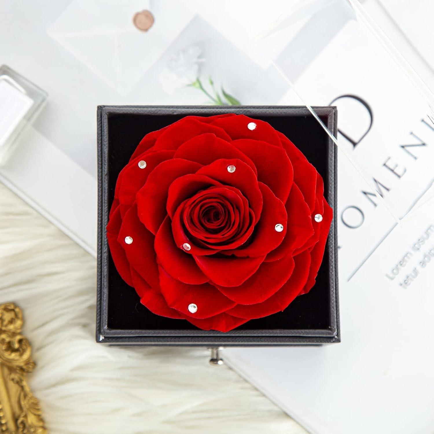 Ewige Rose Geschenkset 925 Silber Halskette Ohrringe Rot