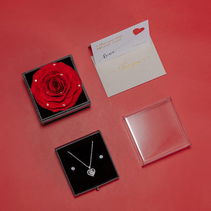 Ewige Rote Rose Herz Halskette Konservierte Blumen Geschenk für Frauen