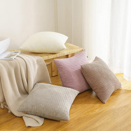 Kordsamt Kissenbezug 2er Set Beige 40x40 cm Sofakissen Couch Wohnzimmer