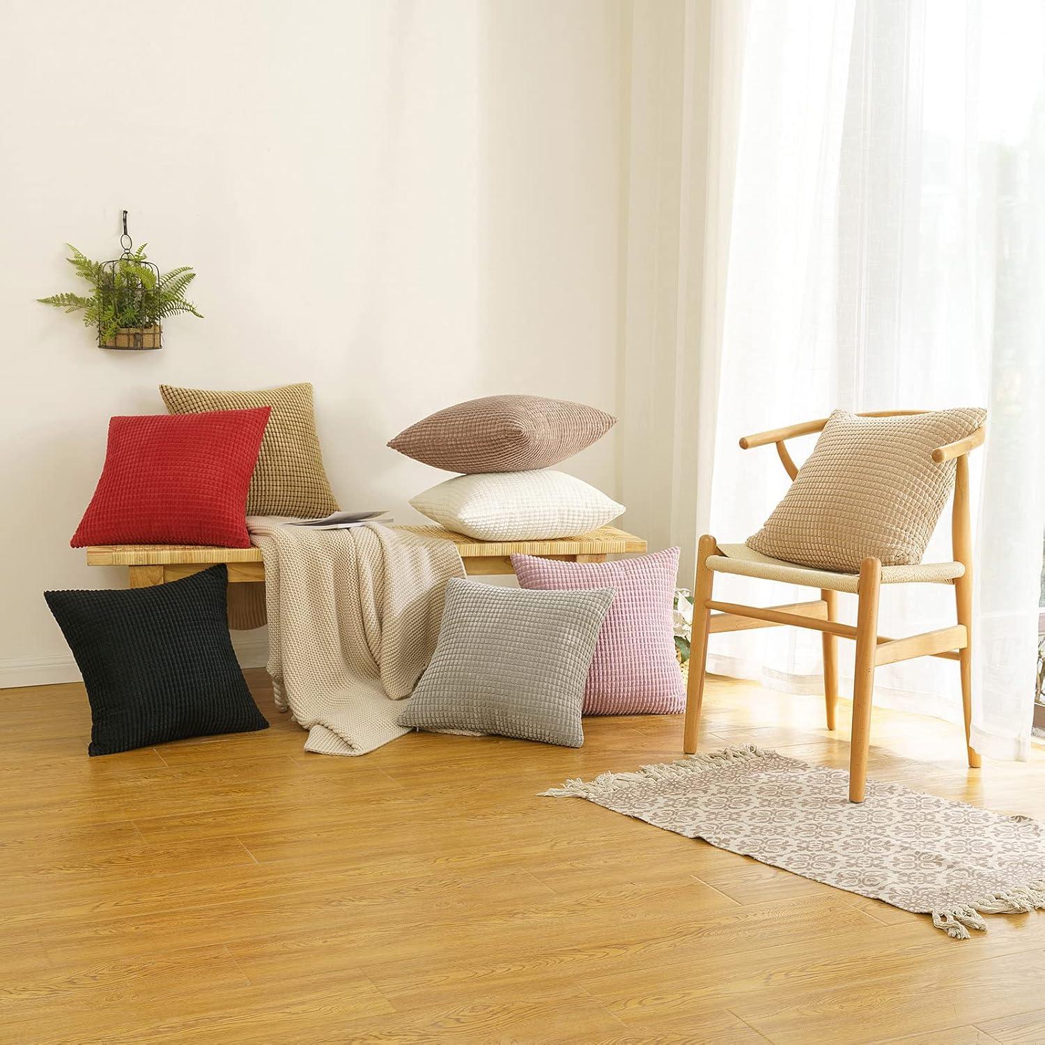 EMEMA Kordsamt Kissenbezug 40x40 cm 2er Set Beige Zierkissen Sofakissen