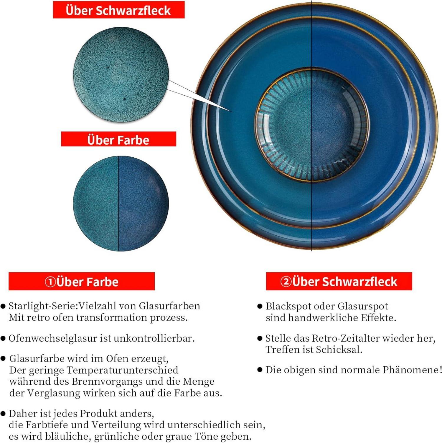 28tlg Keramik Tafelservice 8 Personen Porzellan Modern Blau