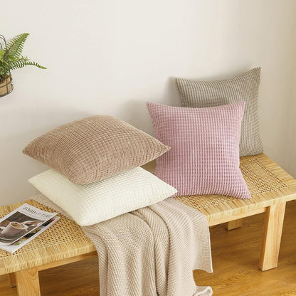 Kordsamt Kissenbezug 40x40 cm 2er Set Sandfarbe Granulat Deko Couch Sofakissen