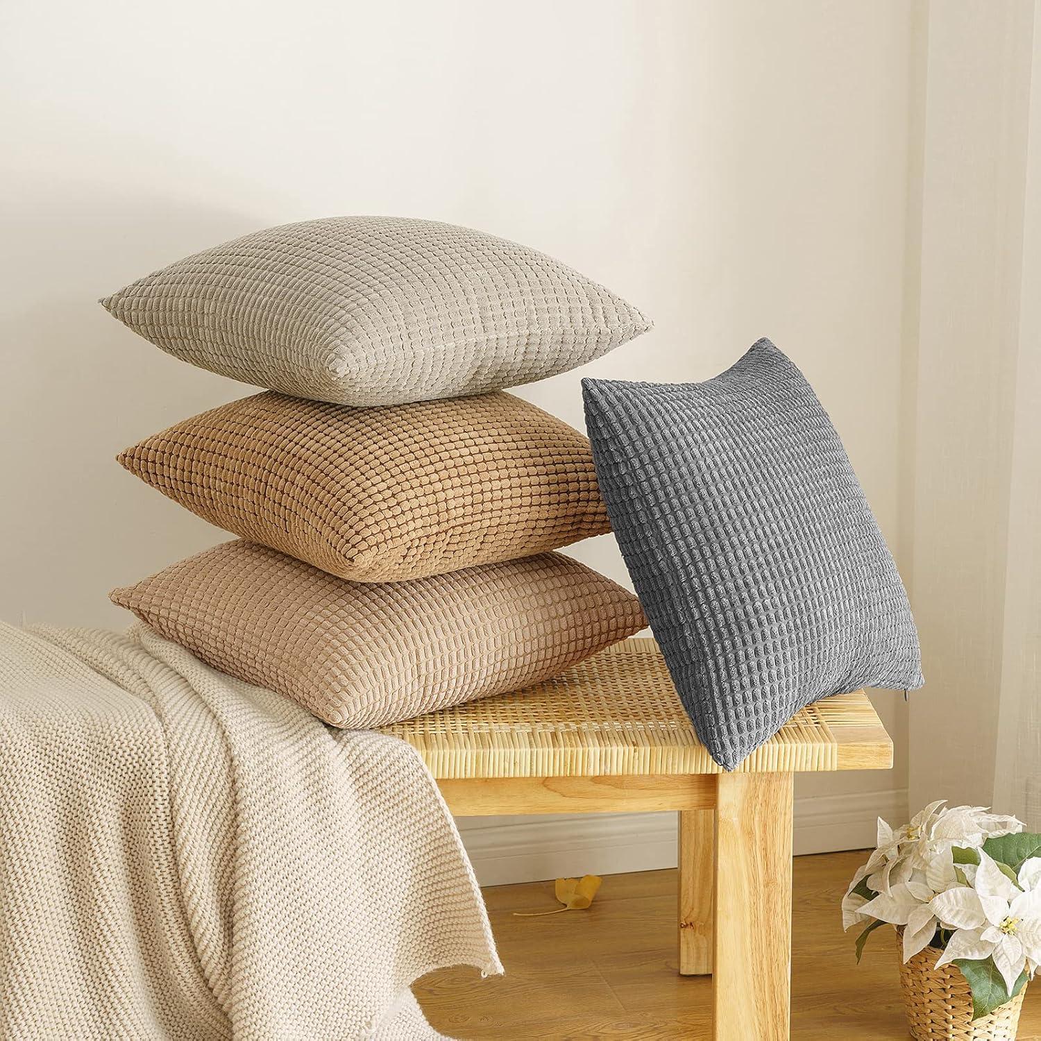 EMEMA Kordsamt Kissenbezug 40x40 cm 2er Set Hellgrau Sofa Couch