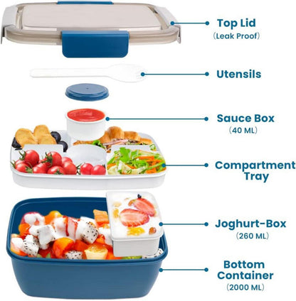 Bugucat Lunchbox 2000ML Auslaufsichere Brotdose mit Fächern