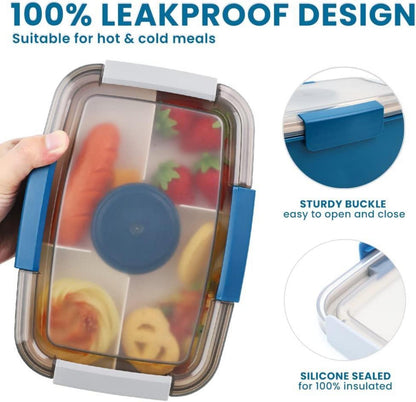 Bugucat Lunchbox Erwachsene 2000ml Auslaufsicher Salatbox mit Fächern Blau