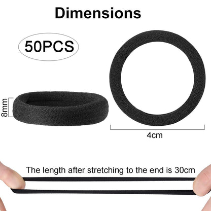 50er Pack Haargummis Schwarz - Elastische Gummibänder für