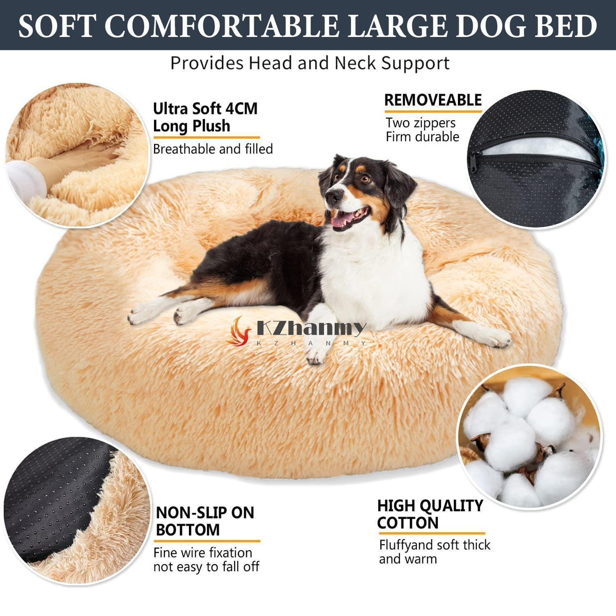 Rundes Hundebett Flauschig – Weiches Donut Kissen 90cm Beige