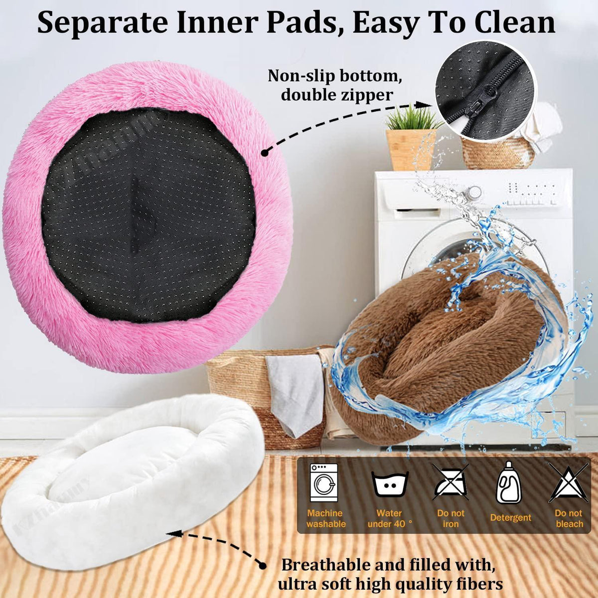 Rundes Hundebett Flauschig Rosa 2XL - 90cm