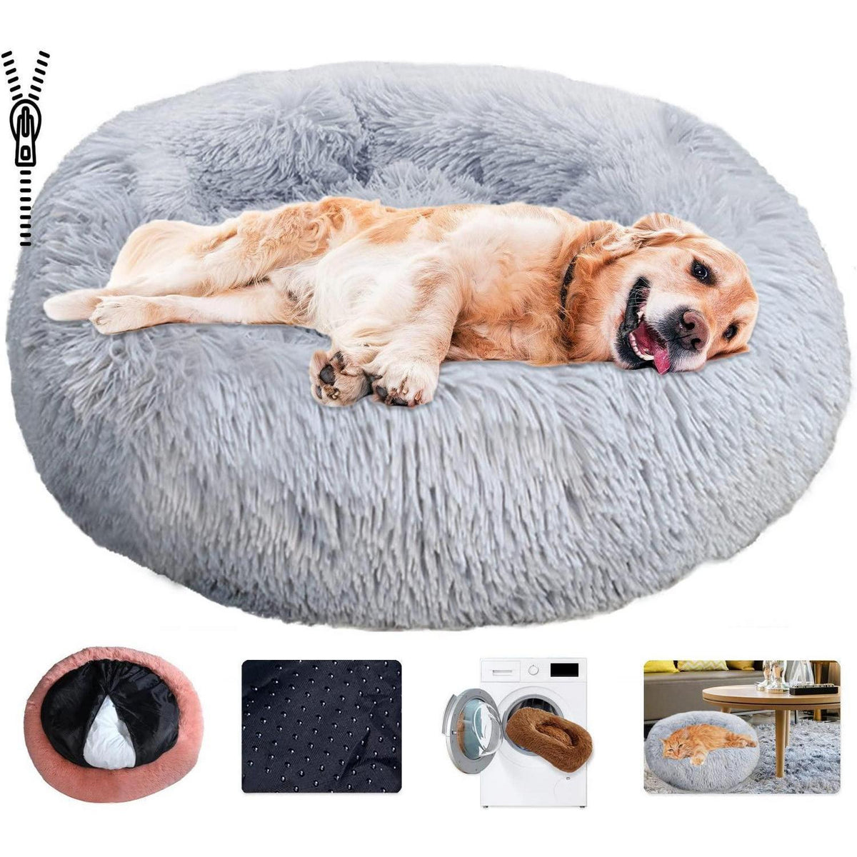 Rundes Hundebett Flauschig Grau 70cm - Kuscheliges Hunde Sofa