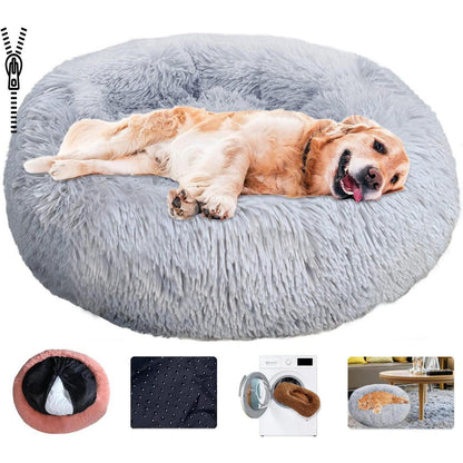 Rundes Hundebett Flauschig Grau 70cm - Kuscheliges Hunde Sofa