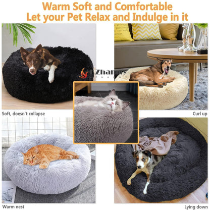 Rundes Hundebett Flauschig Grau 70cm - Kuscheliges Hunde Sofa