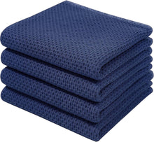 4er Set Baumwolle Geschirrtücher Blau Waffelmuster
