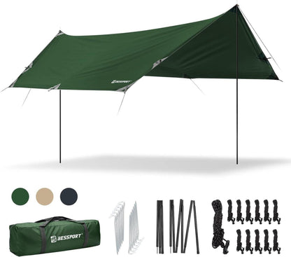 Bessport Tarp Zeltplane Wasserdicht 3x4.6m Stützstange UV-Schutzplane