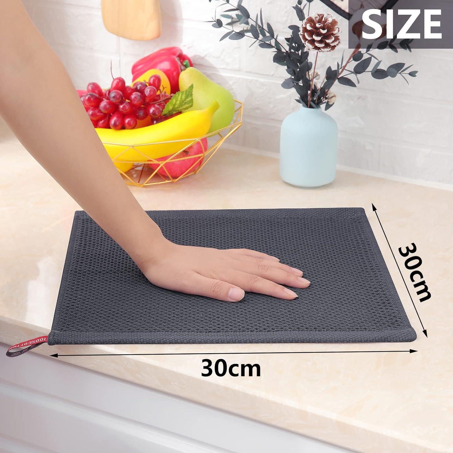 Geschirrtücher 100% Baumwolle 6er Set 30x30 cm Premium Saugfähig Dunkelgrau