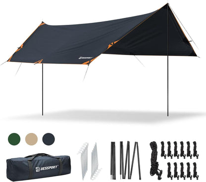 Bessport Tarp Zeltplane Wasserdicht 3x4.6m mit Stützstange