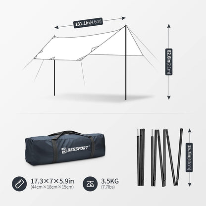 Bessport Tarp Zeltplane 3x4.6m Wasserdicht Stützstange