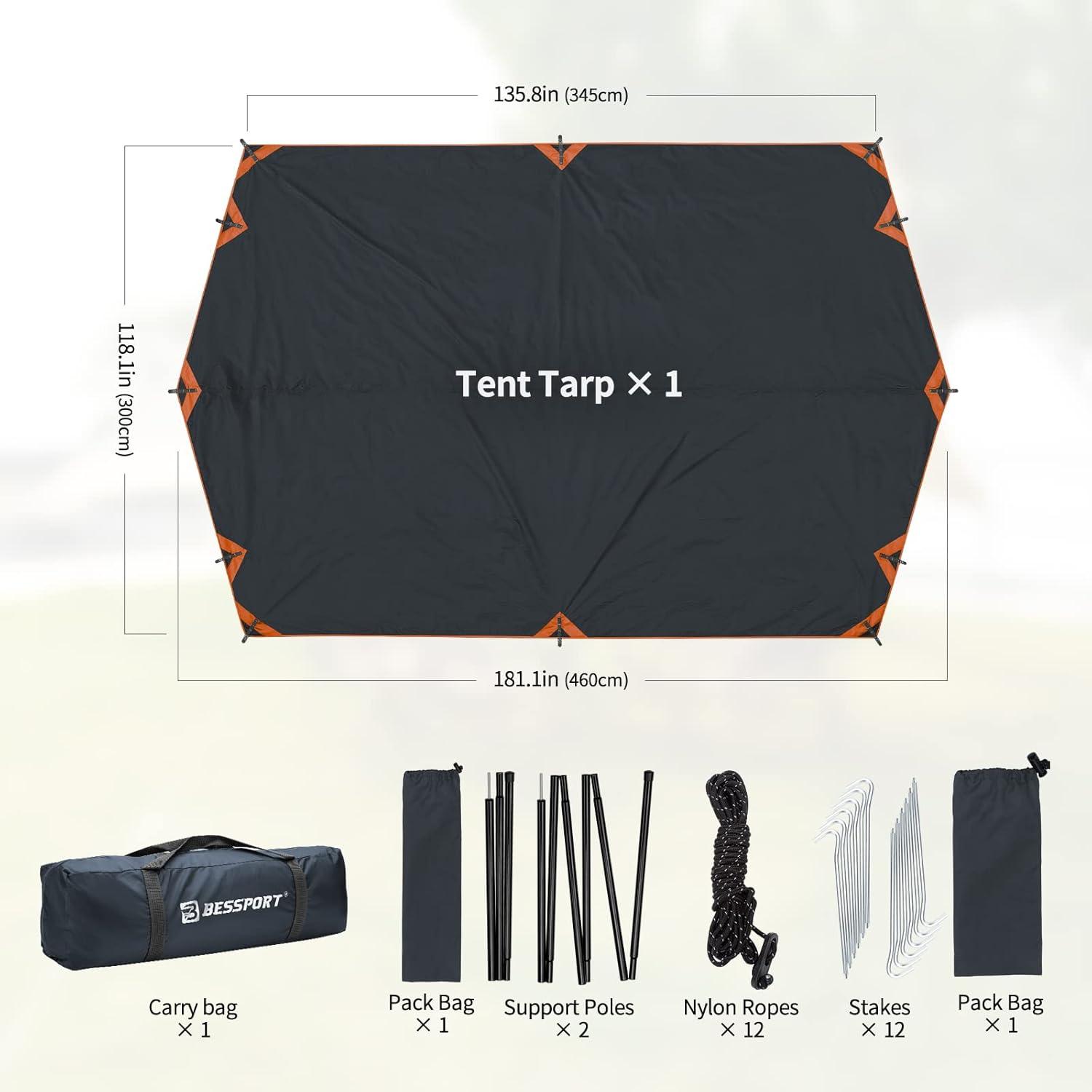 Ultraleichtes Bessport Tarp Zeltplane 3x4.6m Wasserdicht mit Stützstange