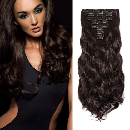 Gewellte Haarverlängerung 45cm – Mittelbraun, 8-tlg. Set