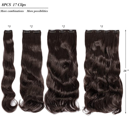 Gewellte Haarverlängerung 45cm – Mittelbraun, 8-tlg. Set