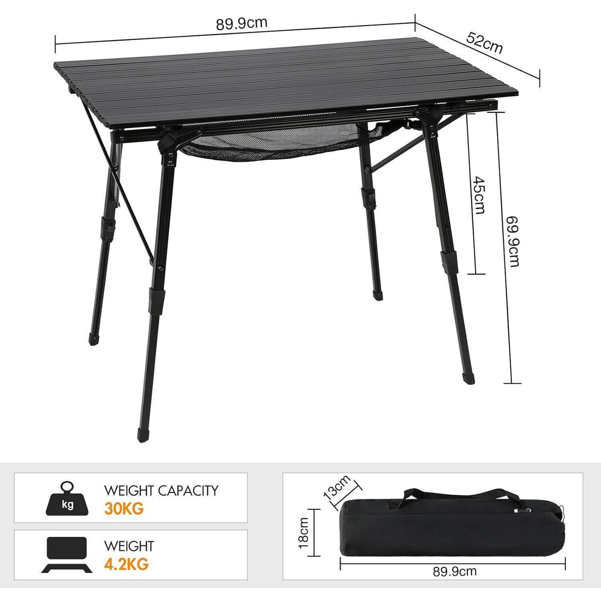 Portal Campingtisch faltbar, höhenverstellbar, Aluminium 90x53cm