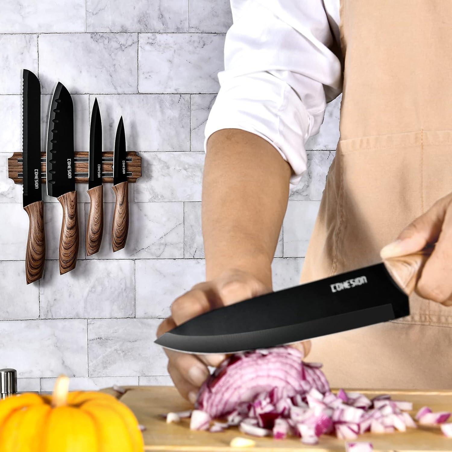 Cohesion 5-teiliges Küchenmesser Set mit Magnetischem Halter - Schwarz